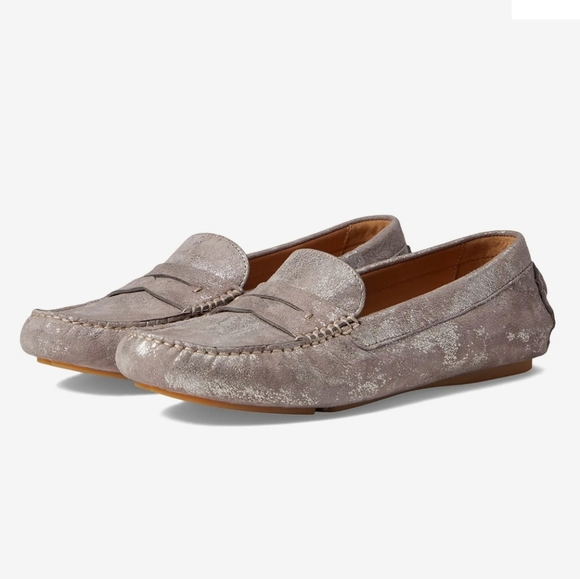 Johnston & Murphy Maggie Peggy Loafers in Pewter Metallic Suede